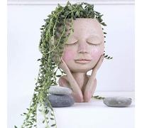 Pot de fleurs tête visage,Pot de succulentes solaire,Pot de fleurs plante cactus visage avec trou de drainage,Résine étanche yeux fermés dames Pots de fleurs balcon déco jardin