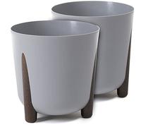 Pot de fleurs TULMERO mat, pot de fleurs en plastique, pot décoratif pour grandes et petites plantes, lot de 2 pots de fleurs, pots de fleurs, pots d'herbes aromatiques, (lot de 2) gris, ø 34 cm