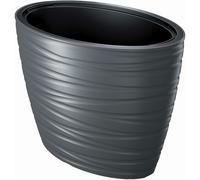 Pot ovale avec réservoir 56L Maze en plastique de couleur anthracite 58,5 (longueur) x 38,5 (largeur) x 42,3 (hauteur) cm