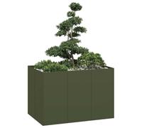 Pot de fleurs vert olive - 120 x 80 x 80 cm - Acier laminé à froid - Jardinière surélevée robuste pour jardin, balcon, terrasse, grands pots de fleurs d'extérieur modernes