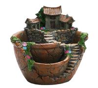 Pot de fleurs vert unique de 17, 5 x 17 x 16 cm, avec maison de conte de fées et système de drainage pour des plantes saines (orange)