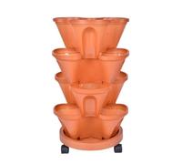 Pot de fleurs vertical empilable à 4 niveaux | Pots de fleurs à drainage automatique avec roulettes et plateau inférieur - pour fraises, légumes, fruits, balcon, intérieur, extérieur