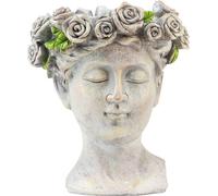 Pot de fleurs Visage Buste de femme Tête de plante Aspect béton Décoration Cache-pot H18cm Décoration de table romantique Décoration de jardin