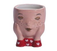 Pot de Fleurs Visage Céramique Plante Tête Succulente Figurine Drainage Original Utilisation Polyvalente pour Maison Bureau Jardin Cadeau, Rose Rouge