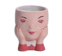 Pot de Fleurs Visage Céramique Plante Tête Succulente Figurine Drainage Original Utilisation Polyvalente pour Maison Bureau Jardin Cadeau, Rose