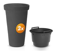 CASARIA® 2X Pot de Fleurs XXL Anthracite 42L Bac à Plantes 63x40cm Rond résistant à l'hiver Jardin terrasse Cache-Pot Bac à Fleurs