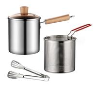Pot de friteuse avec panier et tong 3l Fryers à copeaux en acier inoxydable avec couvercle en verre trempé