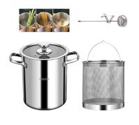 Pot de friteuse de 5L, friteuse en acier inoxydable 304 avec panier à filtre à huile et thermomètre et couvercle transparent, cuiseur à pâtes japonais Tempura pour la cuisson des asperges (5.5L)