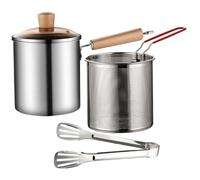 Pot de friture, pot de friteuse en acier inoxydable 3L avec panier de passoire et poignée, friteuse à cuisson avec couvercle et pinces visible