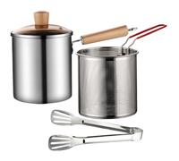 Pot de friture, pot de friteuse en acier inoxydable 3L avec panier passoire et poignée, friteuse à cuisinière avec couvercle et pinces visibles pour les crevettes poisson frites