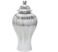 Pot de Gingembre Décoratif en Céramique avec Couvercle, Vase de Temple Moderne à Rayures Dorées Électroplaquées, Jarre en Porcelaine Blanche pour Décoration d'Intérieur et Centre de Table(B,Medium)