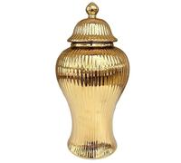 Pot de Gingembre Décoratif en Céramique avec Couvercle, Vase de Temple Moderne à Rayures Dorées Électroplaquées, Jarre en Porcelaine Blanche pour Décoration d'Intérieur et Centre de Table(D,S)