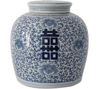Pot De Gingembre Vase Jar Pots De Gingembre Vase De Gingembre en Céramique De Tradition Chinoise avec Couvercle Pots en Porcelaine Décoratifs Double Bonheur Temple Jar Pots, Blu, 21.5 * 23.5cm