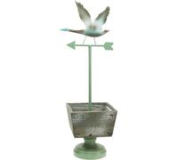 Pot de jardin avec pied et girouette, bois et métal, déco oie, vert/nature, 26x20cm H68cm