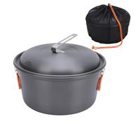 Pot de Pique-Nique en Plein air, Batterie de Cuisine de Camping, Grande capacité 5L, Portable en Alliage d'aluminium en Acier Inoxydable pour Barbecue, Cuisson, ébullition, (Type à Double poignée)