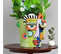 Pot de plantes à visage abstrait, pot de fleurs en forme de tête Picasso pour plantes d'intérieur, pot de fleurs à visage amusant, vase coloré pour succulentes pour jardin extérieur et décoration