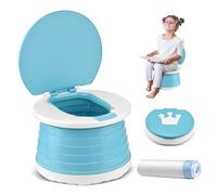 Pot de Toilette pour Bébés et Enfants pour 1-3 Ans Siège Toilette Pliable Enfants Pot de Voiture Portable pour Voyage Extérieur Camping Trainer WC Pour Chaise avec 15 Sacs de Siège de Toilette (Bleu)