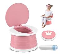 Pot de Toilette pour Bébés et Enfants pour 1-3 Ans Siège Toilette Pliable Enfants Pot de Voiture Portable pour Voyage Extérieur Camping Trainer WC Pour Chaise avec 15 Sacs de Siège de Toilette (Rose)