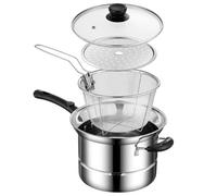 Pot De Vapeur En Acier Inoxydable - 8,66x 5,91 Pouces De Frit Avec Couvercle, Panier À Frire De Grande Capacité, Cuiseur De Nouilles Durable | Maison Cuisine Appartement Dortoir De Restauration Prépar