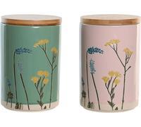 Pot dkd home decor 11,5 x 11,5 x 17,5 cm floral rose vert bambou gres shabby chic (2 pièces)
