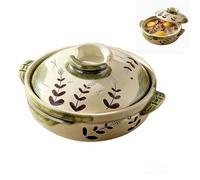 Pot en argile de style japonais avec couvercle, marmite en terre, marmite en pierre résistante à la chaleur for bibimbap, ragoût de soupe, bouillie et aliments braisés, batterie(3.2L)