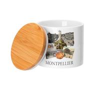 Pot en Céramique avec couvercle Bambou - Montpellier Collage Ville France Sud Patrimoine - 473 ml (16 oz) - Bocal