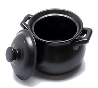 Pot en céramique, Cocotte avec couvercle en grès de cuisine, marmite à soupe, bol en pierre, cocotte avec couvercle, céramique à double poignée et marmite en grès noir(1.5L)