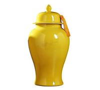 Pot en céramique, Pot de Gingembre Pot de Gingembre en céramique Moderne avec Couvercle Pots en Porcelaine décoratifs Jaunes Pot de Temple avec couvercles Vase à Fleurs Pot de Temple (Color : A, Size