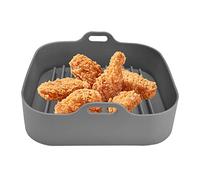 Pot en Silicone pour Friteuse à Air, 20.5cm/8in Poêle pour Panier Friteuse à Air, Carré Réutilisable Résistant la Chaleur Alimentaire pour 10in Friteuse, Micro-Ondes, Cuiseur Vapeur(Gris)