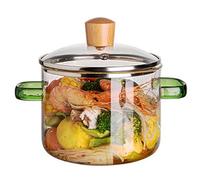 Pot en verre avec couvercle de 1,6 L à deux poignées transparentes transparentes en verre micro-ondes en verre à mijoter pots en verre universel résistants à la chaleur pour cuire la bouillie de lait