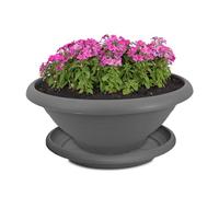 Pot et Soucoupe Résistant aux Intempéries de 35 cm - Rond, Gris pour Fleurs - Résistant au Gel pour l'Extérieur et Tombe