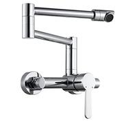 Pot Filler Brass Chrome Folding Sink Faucet Holes Wall Mount Kitchen Mixer Tap for Hot and Cold Water, Single Handle Double Joint Swing Arm Drinking