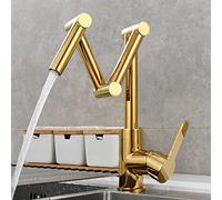 Pot Filler Brass Folding with Three Joint Swing Arms, Hole Deck Mounted Sink Faucet, Single Handle Cold and Hot Kitchen Mixer Tap,Black (Color