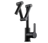 Pot Filler Faucet, Brass Folding Kitchen Faucet, Three Extention Arm Kitchen Sink Faucet, Single Hole Deck Mounted Cold and Hot Kitchen Mixer Tap, Single Handle,Black (Color : Brus