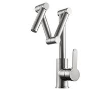 Pot Filler Faucet, Brass Folding Kitchen Faucet, Three Extention Arm Kitchen Sink Faucet, Single Hole Deck Mounted Cold and Hot Kitchen Mixer Tap, Single Handle,Black (Color : Brus