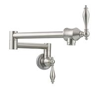 Pot Filler Faucet, Brass Kitchen Folding Wall Mounted Single Cold Sink Faucet with Double Switch, Stretchable Commercial Swing Arm,Gun Grey (Titanium Gold)