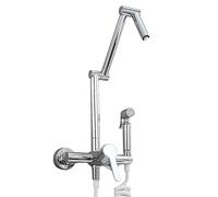 Pot Filler Faucet Wall Mount Foldable Kitchen Faucet Brass Kitchen Sink Faucet Double Joint Swing Arm Kitchen Tap 2 Hole Single Handle Kitchen Mixer Tap with Spray Gun,Chrome
