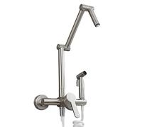Pot Filler Faucet Wall Mount Foldable Kitchen Faucet Brass Kitchen Sink Faucet Double Joint Swing Arm Kitchen Tap 2 Hole Single Handle Kitchen Mixer Tap with Spray Gun,Chrome