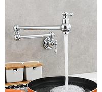 Pot Filler Faucet, Wall Mount Single Cold Kitchen Sink Double Switch Brass Folding Joint Swing Arm Hole Faucet,Brushed Nickel (Brushed Gold)