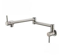 Pot Filler Faucet Wall Mounted Foldable Kitchen Single Cold Hole Sink Tap Solid Brass Double Joint Swing Arm Dual Handle,Chrome (Black)
