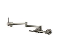 Pot Filler Folding Double Joint Swing Arm Wall Mount Brass Handle 2 Hole Faucet for Kitchen Sink, Brushed Nickel, Hot and Cold