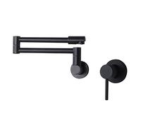Pot Filler Folding Kitchen Faucet, Brass Hot and Cold Water Mixer Tap Wall Mounted Double Hole Sink Faucet with Joint Swing Arms, Single Handle,Black (Chrome)