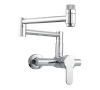 Pot Filler Kitchen Faucet, Brass Folding Stretchable Sink Faucet with Swing Arms, Wall Mounted Hot and Cold Mixer Tap Double Switch,Chrome (Black)