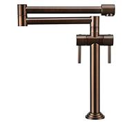 Pot Filler Solid Brass Deck Mount Sink Faucet with Double Swing Arm, Dual Handle Hot and Cold Water Kitchen Mixer Tap,Gold (Color : Antique Bronze)