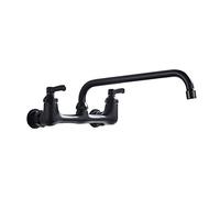 Pot Filler Wall Mount Brass Industrial Sink Faucet 360° Rotatable Tap Double Handle Cold and Hot Water Kitchen Mixer Tap,Black (Black)