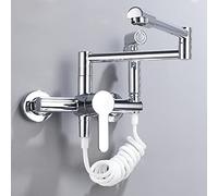 Pot Filler Wall Mount with Sprayer, Brass Stretchable Double Joint Swing Arms Kitchen Sink Faucet, Single Handle Hot and Cold Mixer Tap,Black (Color : Black)