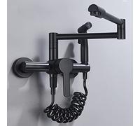 Pot Filler Wall Mount with Sprayer, Brass Stretchable Double Joint Swing Arms Kitchen Sink Faucet, Single Handle Hot and Cold Mixer Tap,Black (Color : Black)