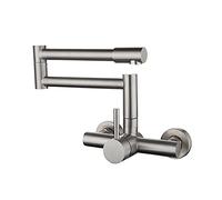 Pot Filler Wall Mounted Sink for Hot and Cold Water, Single Handle Stainless Steel Folding Kitchen Faucet with Double Joint Swing Arm, Brushed Nickel