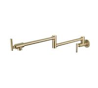 Pot Filler Wall Mounted, Solid Brass Folding Kitchen Restaurant Sink SUS304 Stainless Steel with Double Joint Swing Arm Single Hole Two Handles Drinking Water Faucet