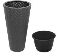 Pot Haut En Rotin Synthétique 23 Litres Couleur Anthracite 30 X 55 Cm Avec Plateau De Plantation Multicolore